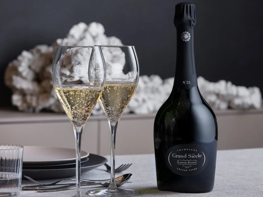 Champagne Laurent-Perrier Grand Siècle bottle and glasses