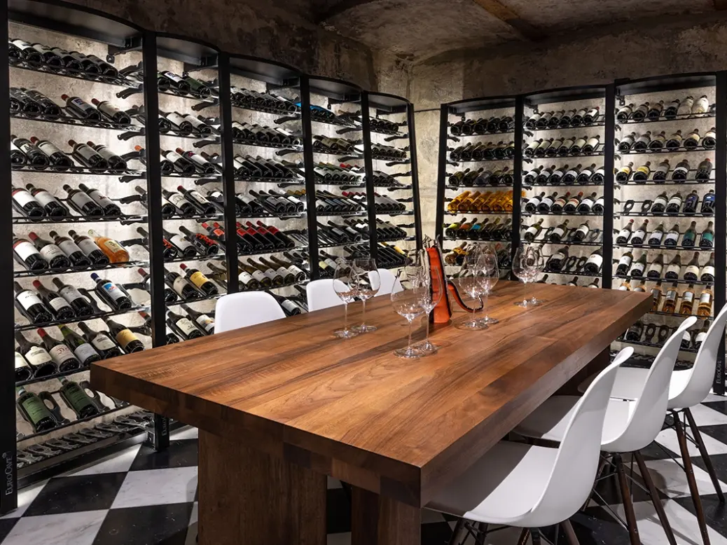Eurocave room of bottles with table