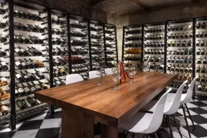Eurocave room of bottles with table