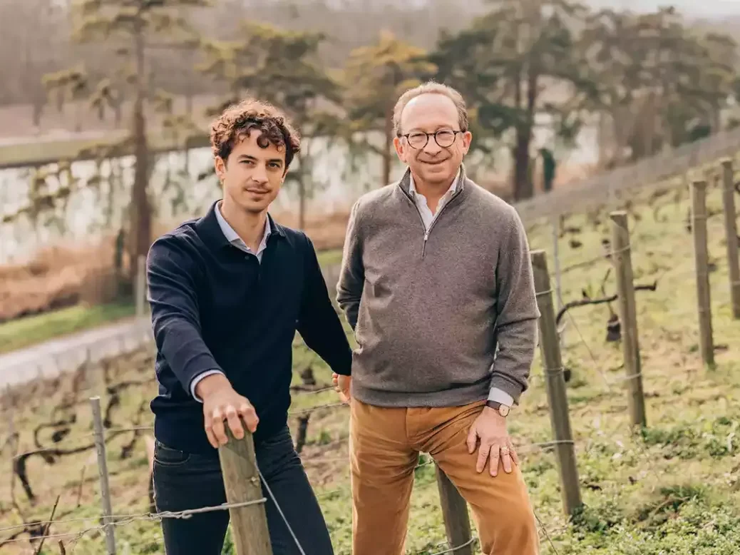 Charles Philipponnat together with son François on the steep slope of Clos des Goisses.