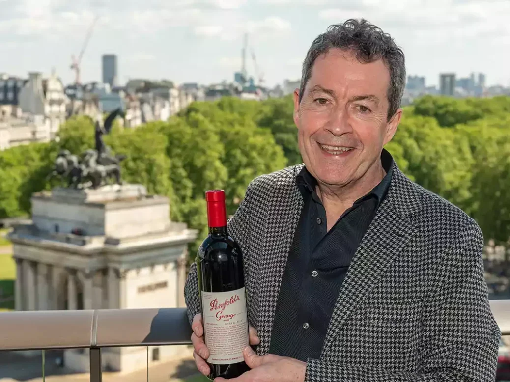 Peter Gago with a bottle of Grange at the London launch of the Penfolds Collection