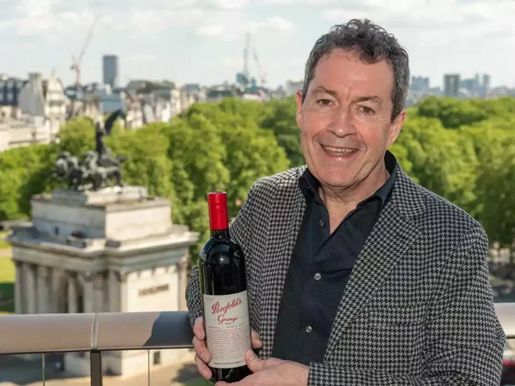 Peter Gago with a bottle of Grange at the London launch of the Penfolds Collection