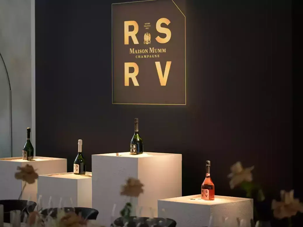 RSRV bottles on plinths