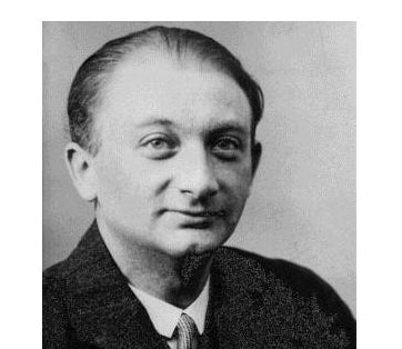 Joseph roth smiling slightly, a little receding hair, in a dark suit and tie with white shirt in a black and white photograph